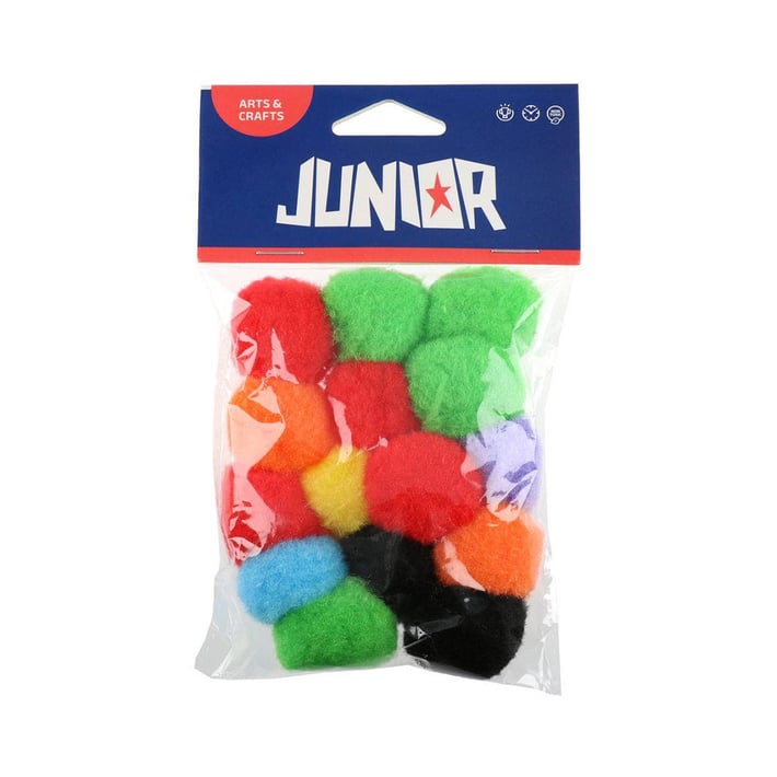 Помпони за декорация Junior, 30 mm, цветни, 15 броя