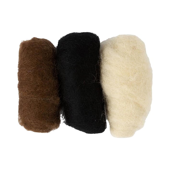 Creativ Company Вълна за плъстене, 3 х 10 g, черна, кафява и бяла