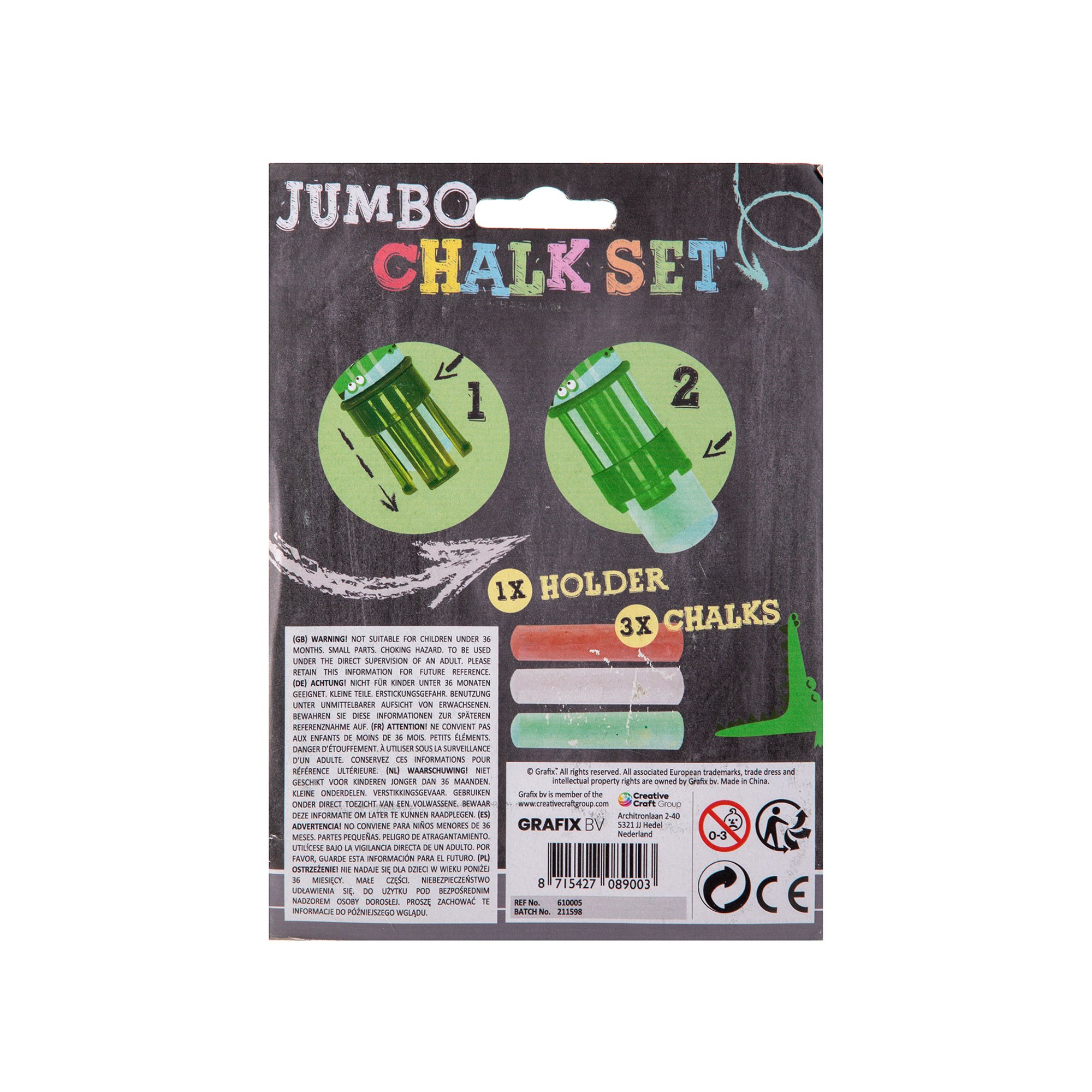 Moxy Държач за тебешири Jumbo, с включени 3 тебешира, в блистер, 3 броя