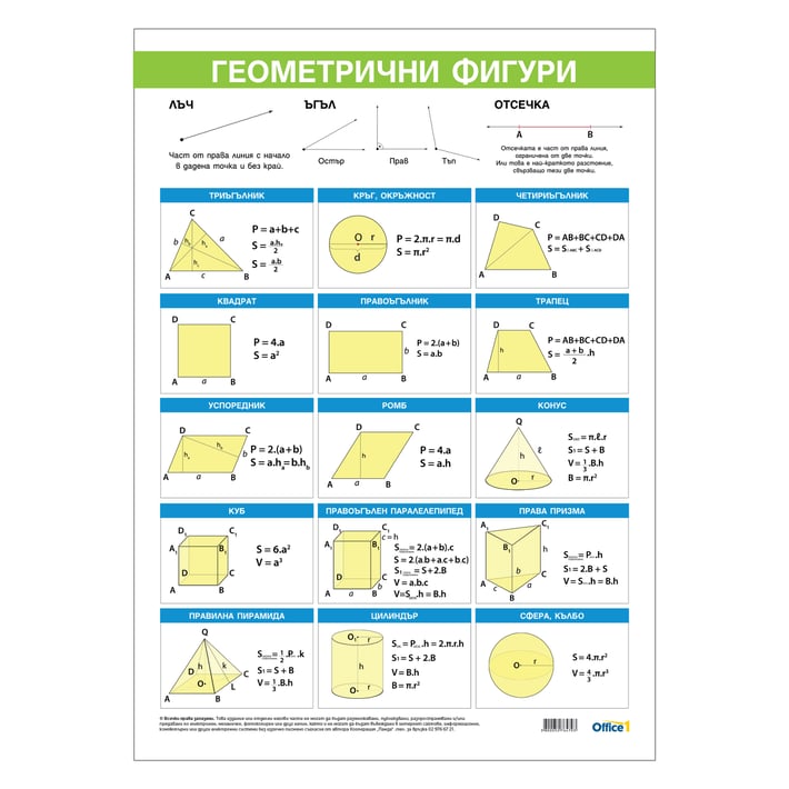 Office 1 Ученическо табло ''Основни геометрични фигури'', 50 x 70 cm