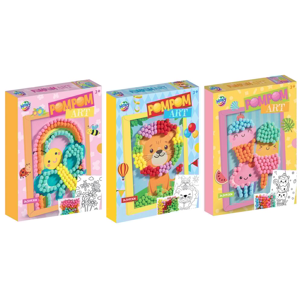 Moxy Творчески комплект с помпони, в рамка, асорти, 24 броя