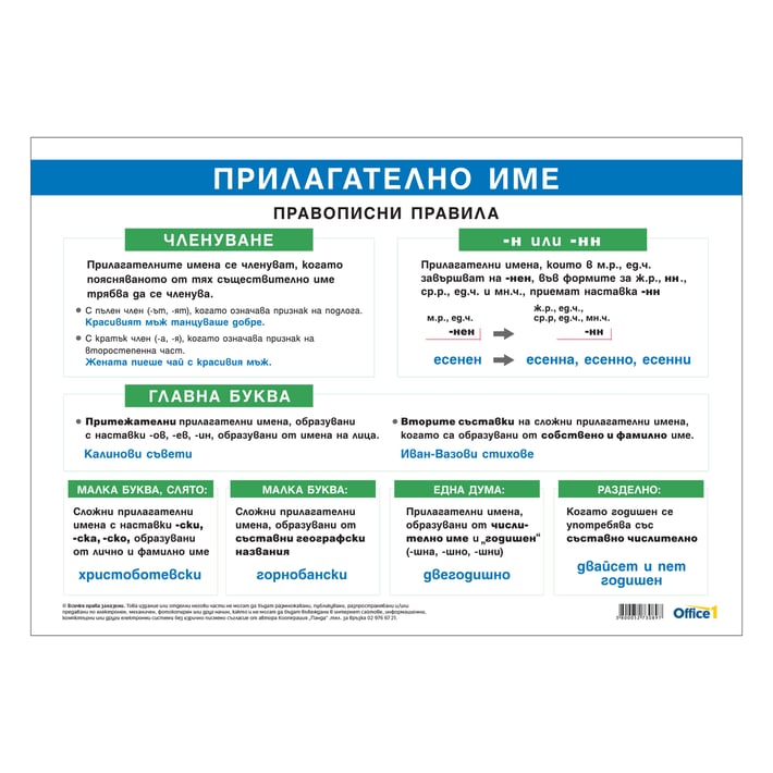 Office 1 Ученическо табло ''Прилагателно име/Правописни правила'', 100 x 70 cm
