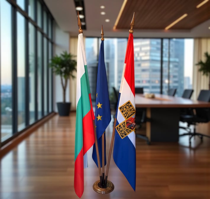 Стойка за знаме, дървена, за 3 знамена с размери 120 x 70 cm