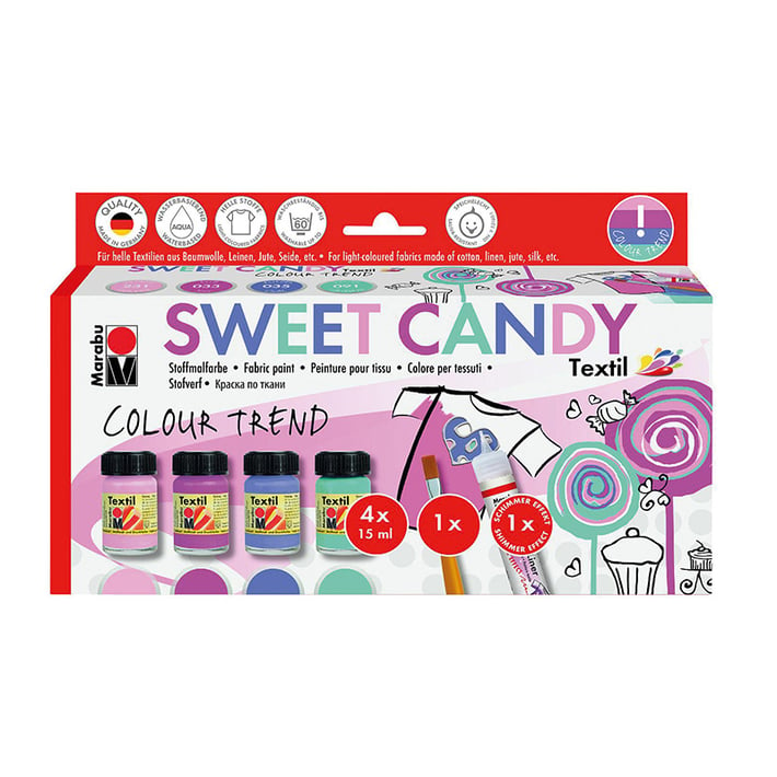 Marabu Бои за текстил Textil Sweet Candy, 15 ml, 4 броя