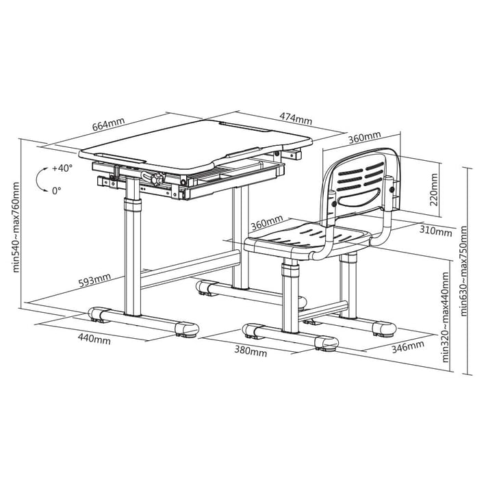 Ергономичен чин и стол RFG Ergo Tech B207, ученически, сив цвят, сглобена мостра