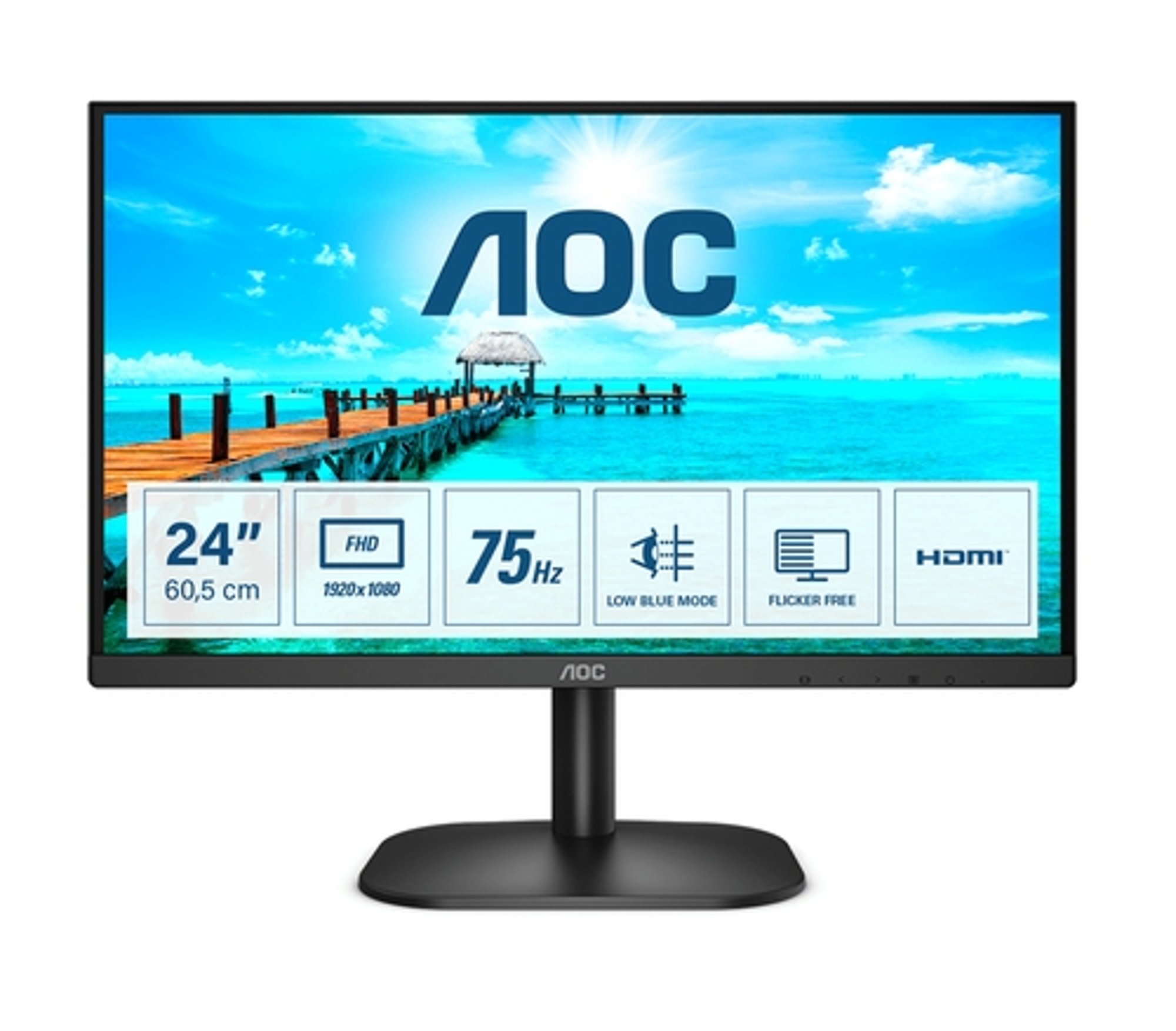 AOC Монитор 24B2XHM2, 23.8'', LED, 1920 x 1080, 250 cd/m2, 4 ms, HDMI, VGA, черен