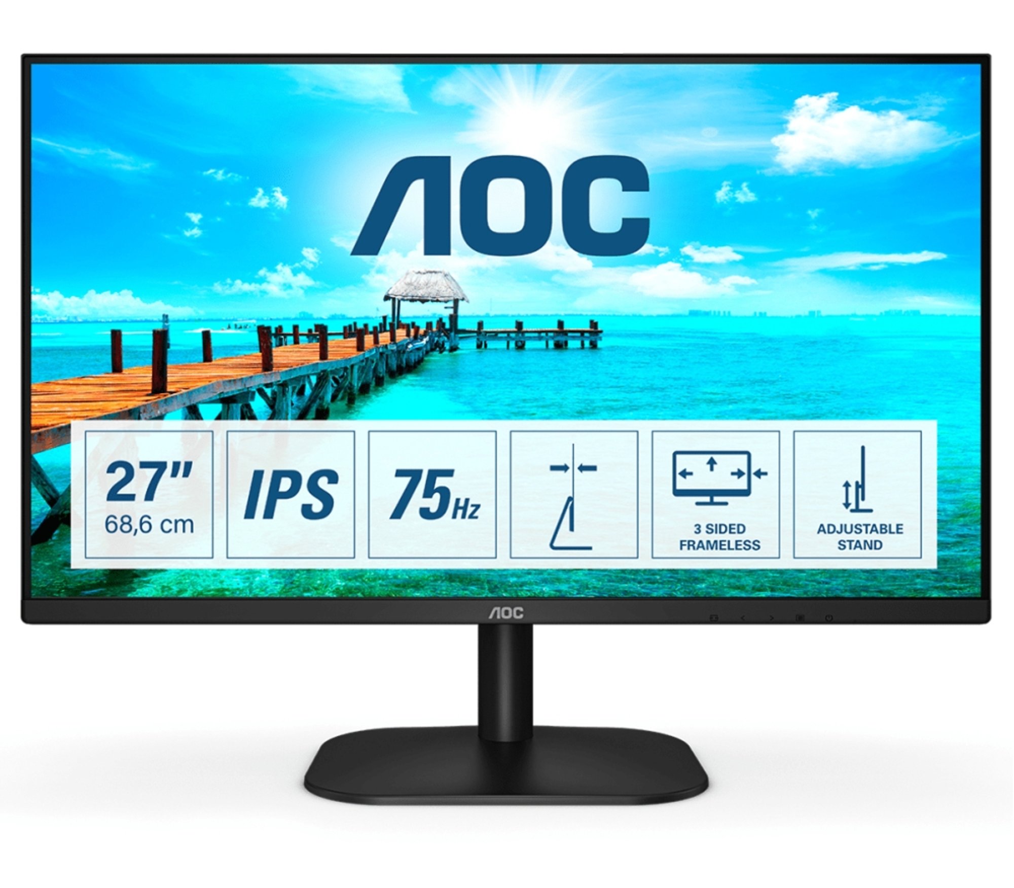 AOC Монитор 27B2DA, 27'', LED, 1920 x 1080, 250 cd/m2, 4 ms, HDMI, VGA, черен