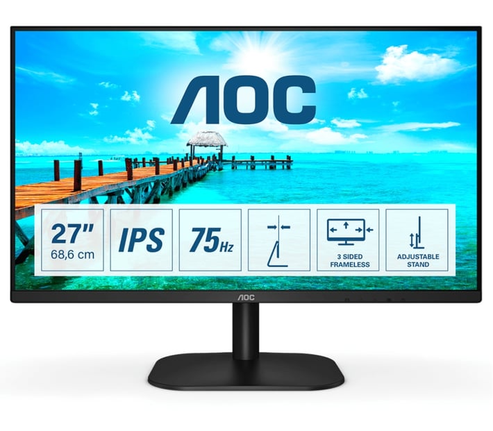 AOC Монитор 27B2DA, 27'', LED, 1920 x 1080, 250 cd/m2, 4 ms, HDMI, VGA, черен