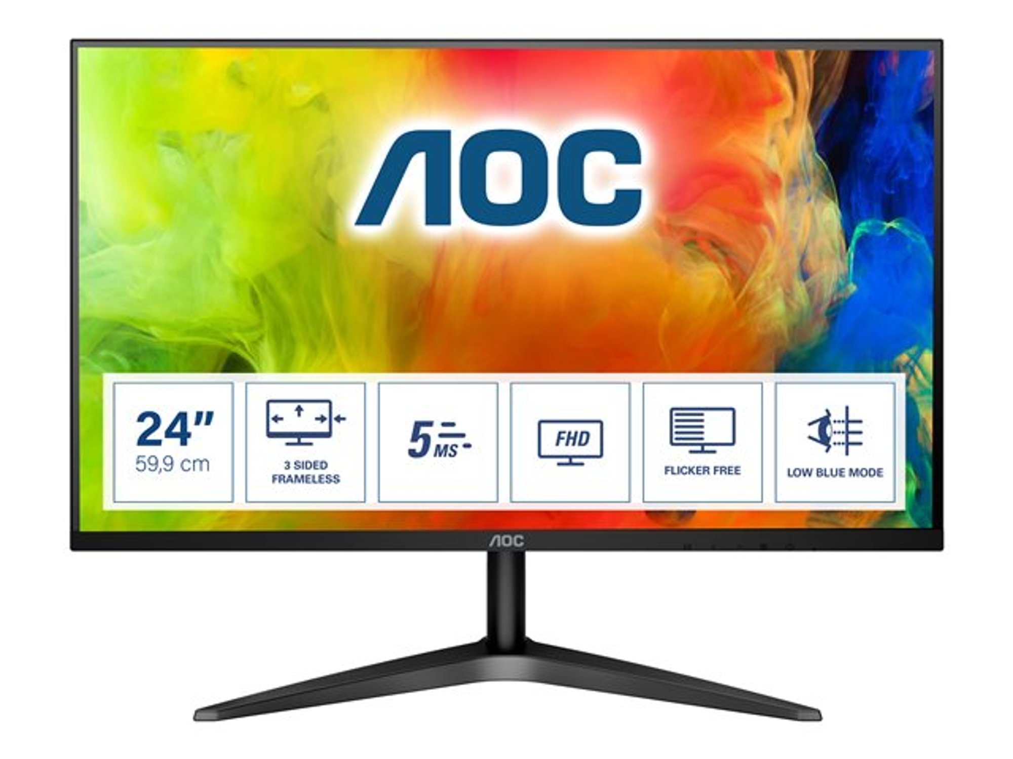 AOC Монитор 24B1H, 23.6'', LED, 1920 x 1080, 250 cd/m2, 5 ms, HDMI, VGA, черен