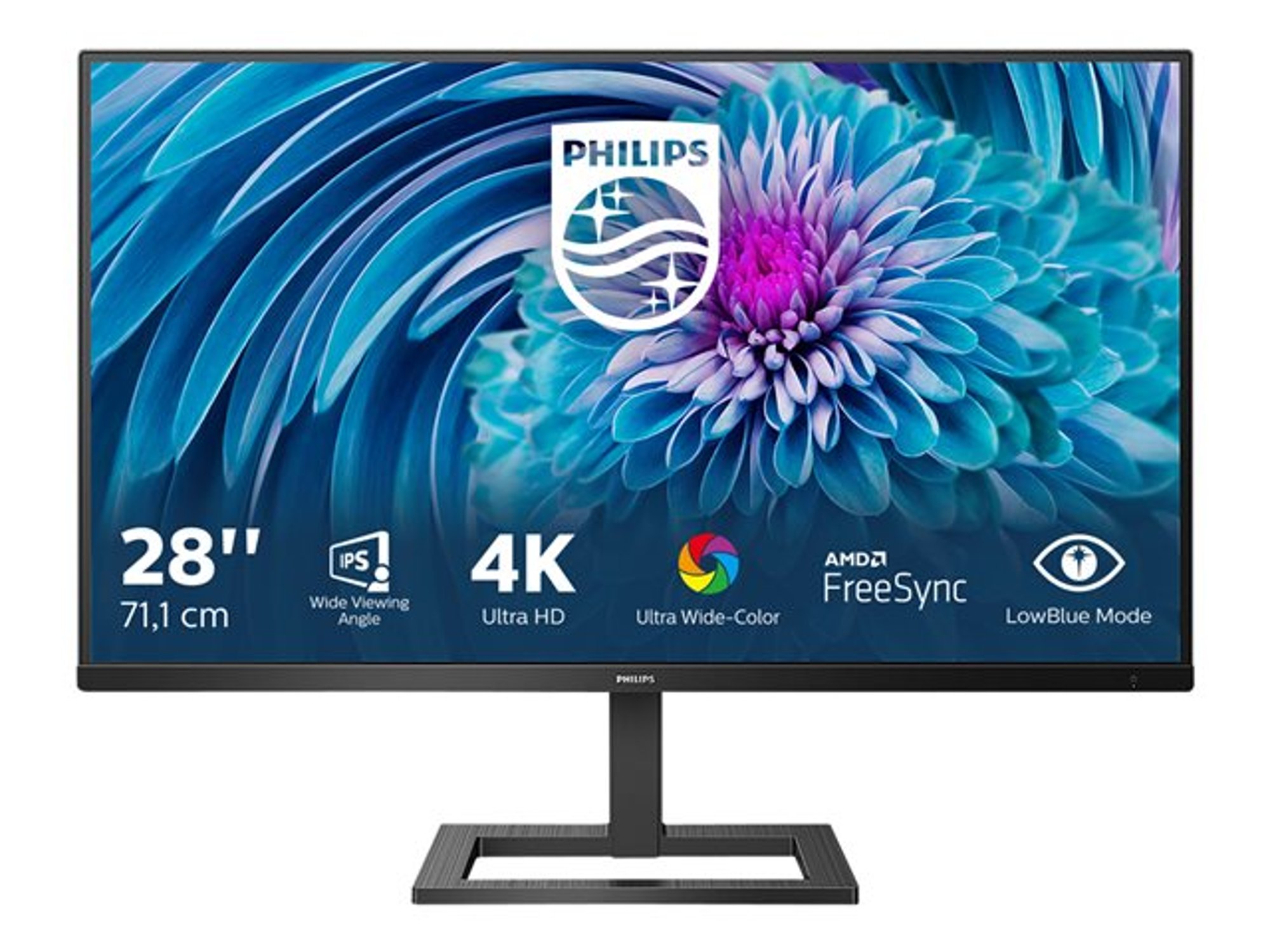 Philips Монитор, 28'', LED, 3840 x 2160, 300 cd/m2, 4 ms, HDMI, черен