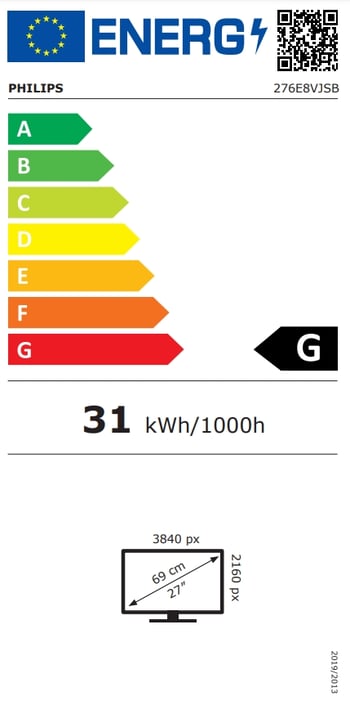 Philips Монитор 276E8VJSB, 27'', LED, 3840 x 2160, 350 cd/m2, 5 ms, HDMI, черен