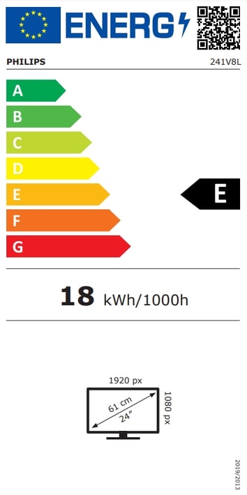 Philips Монитор 241V8L, 23.8'', LED, 1920 x 1080, 250 cd/m2, 4 ms, HDMI, VGA, черен