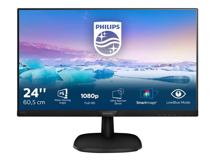 Philips Монитор, 24'', LED, 1920 x 1080, 250 cd/m2, 5 ms, HDMI, VGA, черен