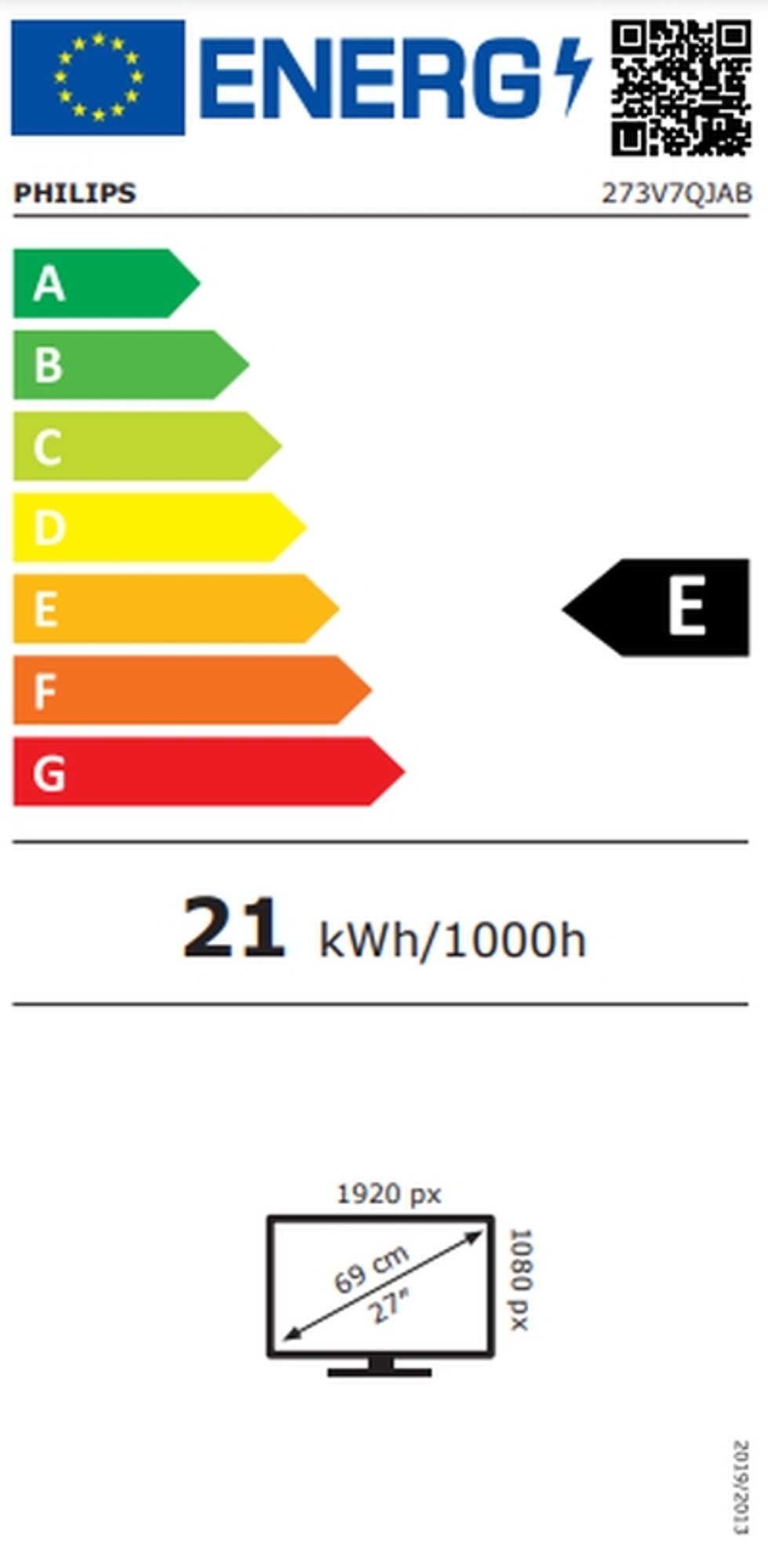 Philips Монитор 273V7QJAB/00, 27'', LED, 1920 x 1080, 250 cd/m2, 4 ms, HDMI, VGA, черен