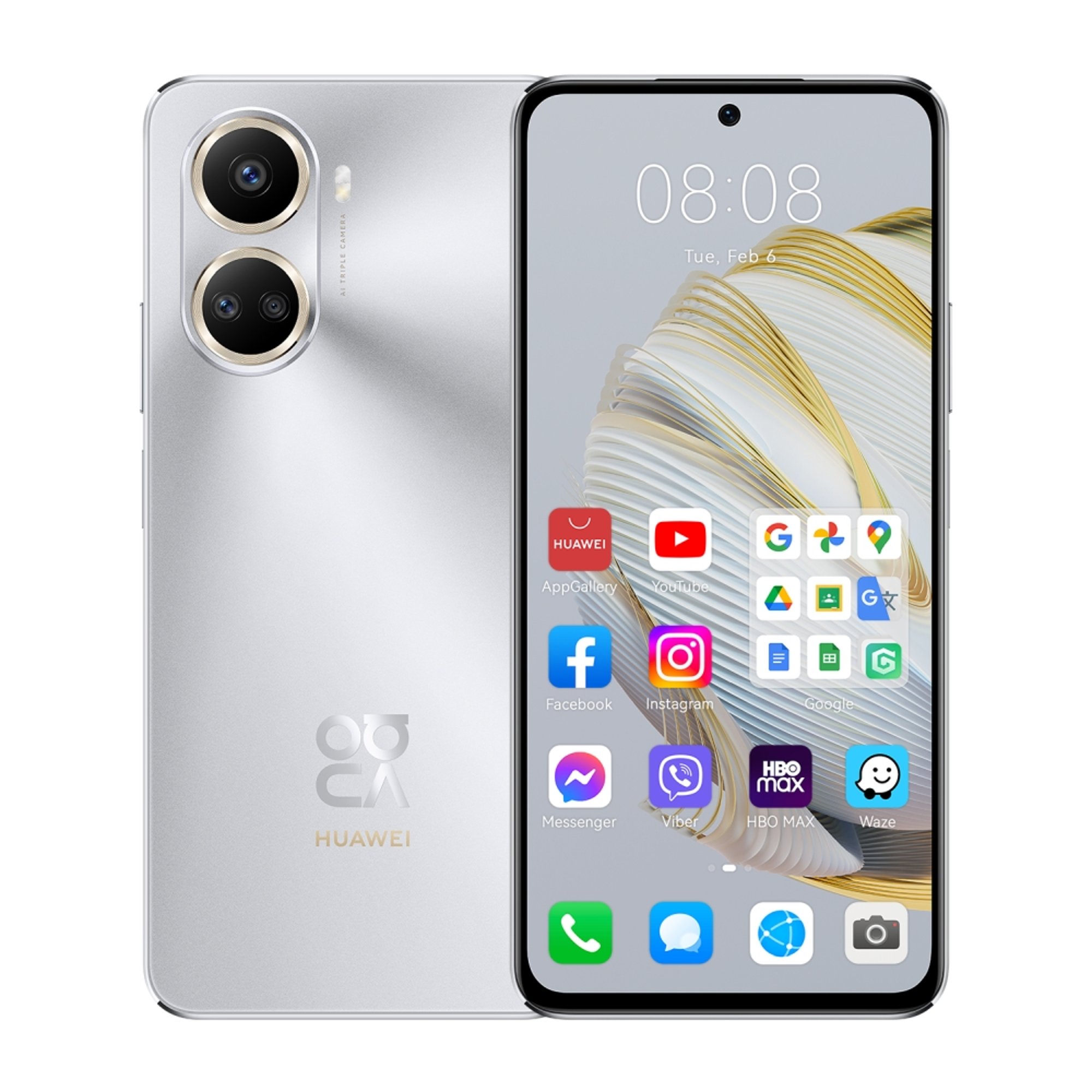 Huawei Смартфон Nova 10 SE, Dual SIM, 128 GB, 8 GB RAM, 108 MP камера, 4500 mAh, 6.67'', сребрист