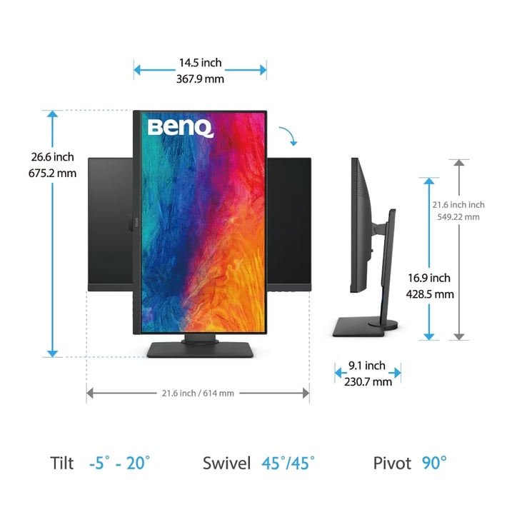 BenQ Монитор PD2705Q, 27'', IPS, 2560 x 1440, 300 cd/m2, 5 ms, HDMI, сив