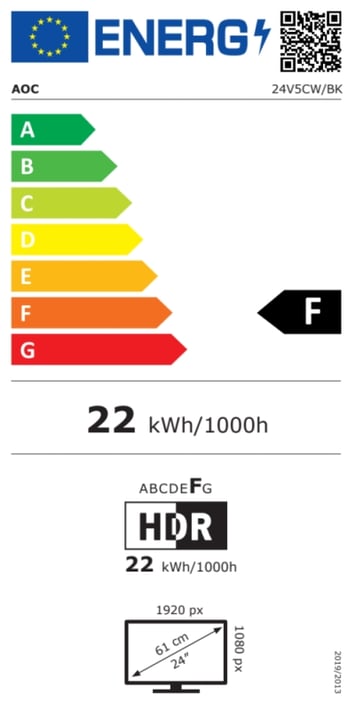 AOC Монитор 24V5CW/BK, 23.8'', LED, 1920 x 1080, 300 cd/m2, 4 ms, HDMI, USB, черен