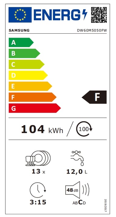 Samsung Съдомиялна DW60M5050FW/EC, за 13 комплекта, 60 cm, бяла